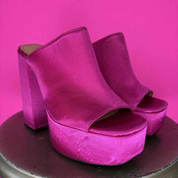 Zara Shoes - Zara Hot Pink Satin Platform Block Heel Mule Sandal Sz 36